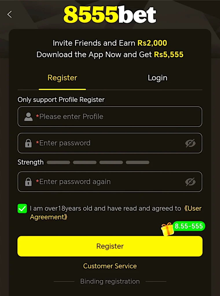 8555bet game registration image