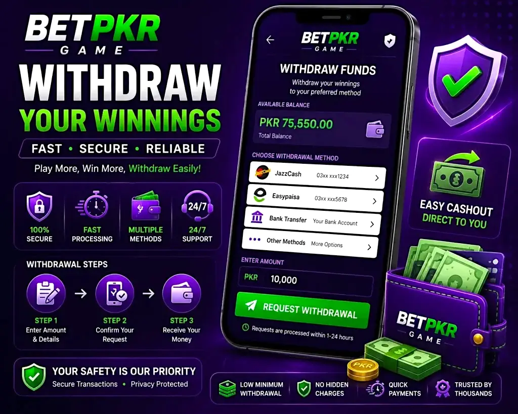 Betpkr Game withdrawal through JazzCash and Easypaisa
