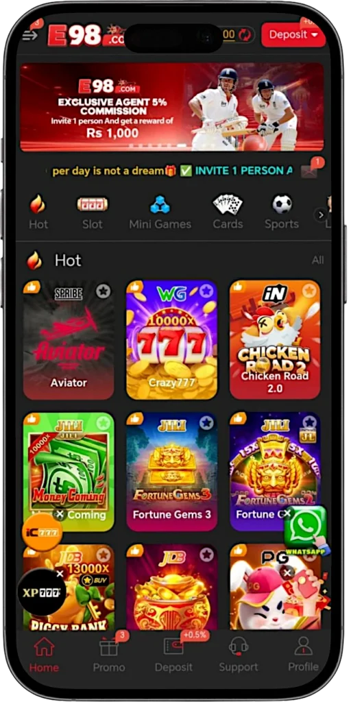 E98 Game casino and card game categories