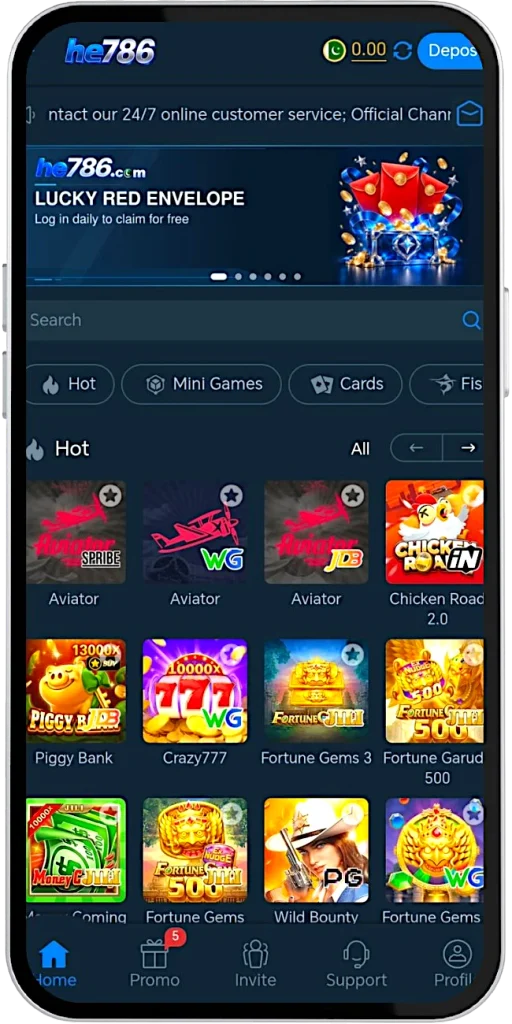he786 game apk main homepage image