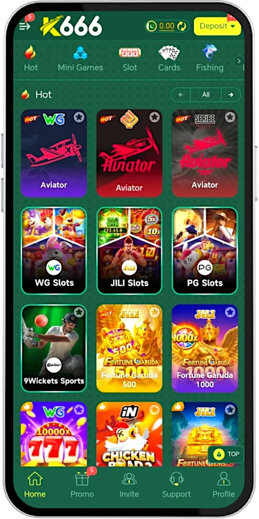 k666 game apk main homepage image