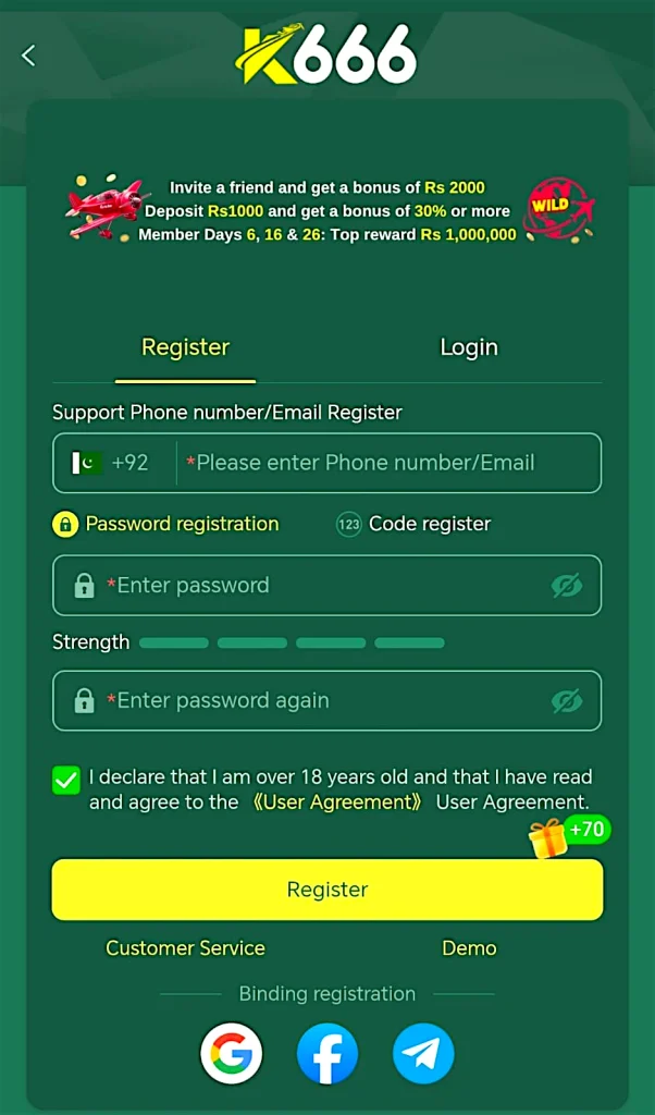k666 game account registration image