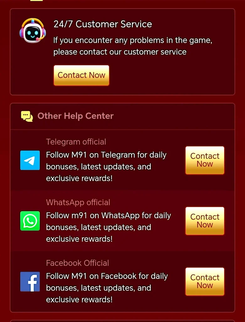M91 Game customer support 24/7 service