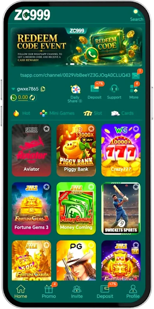 ZC999 Game homepage for online casino gaming and APK download in Pakistan