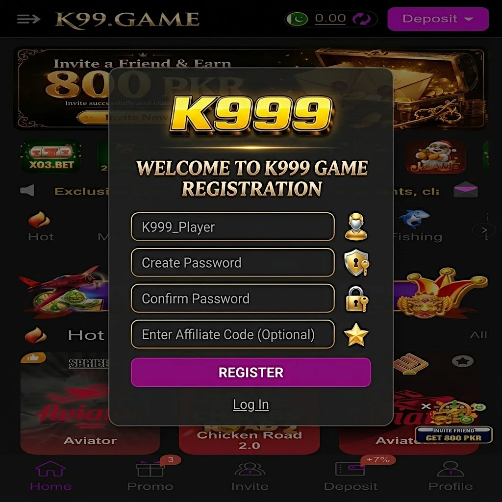 k999 game account registration image