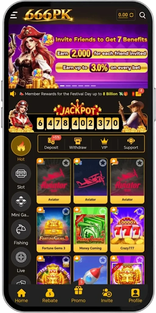 666PK game apk main homepage screen
